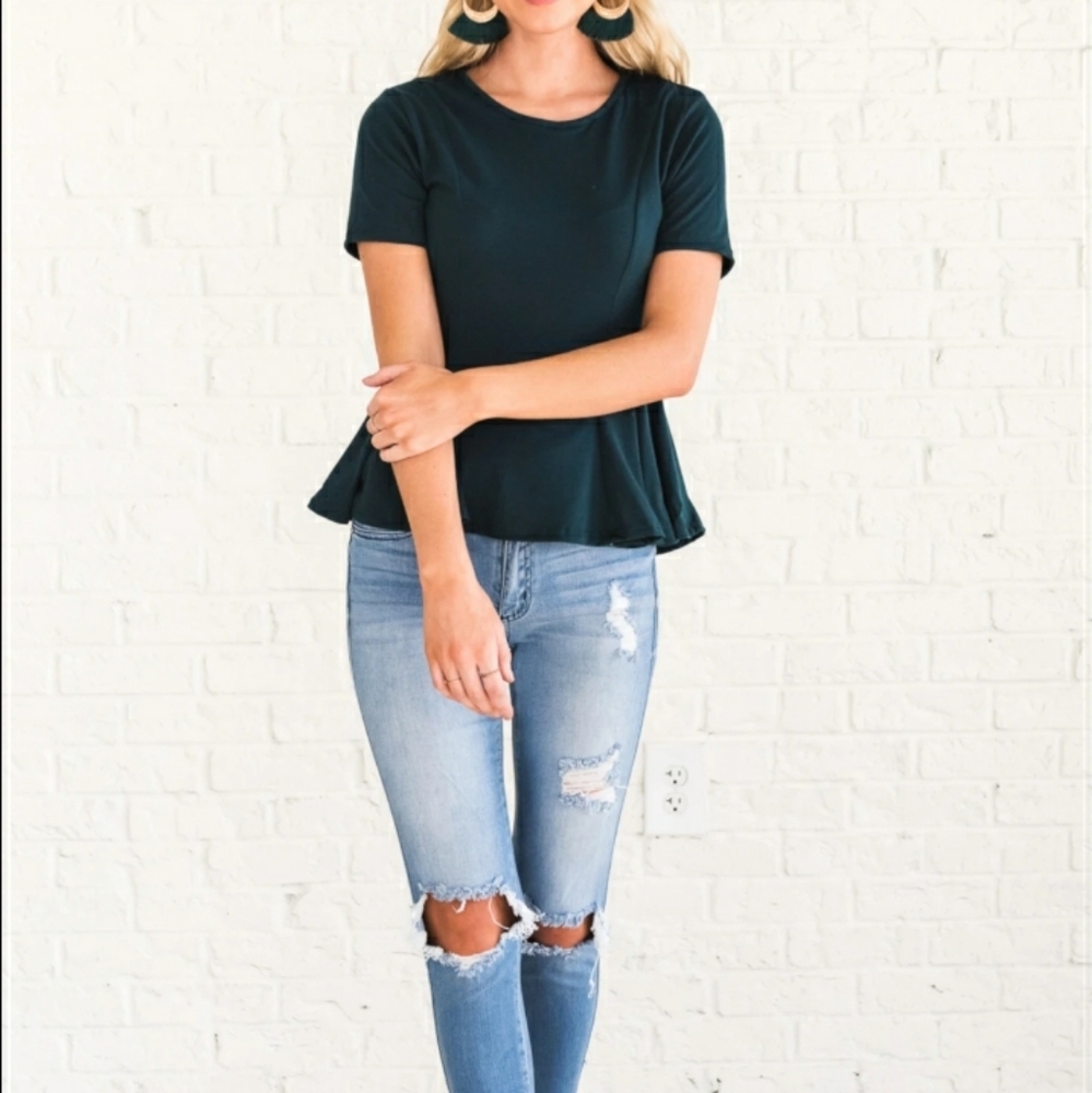 Iz Byer (Size L) Teal Colored Casual Office Jean Day Top